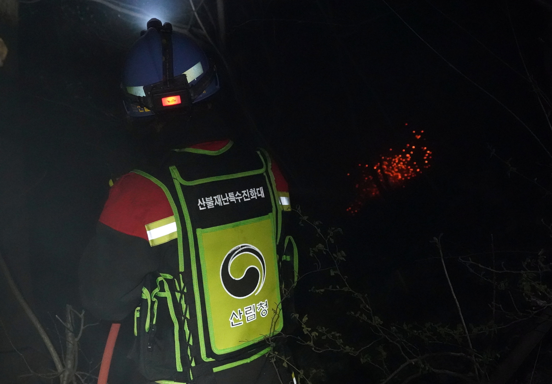 대전 서구 · 충남 금산 산불 밤샘 진화하는 산불재난특수진화대원 