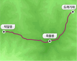 태백산권의 박달령, 옥돌봉, 도래기재의 구간 지도입니다.